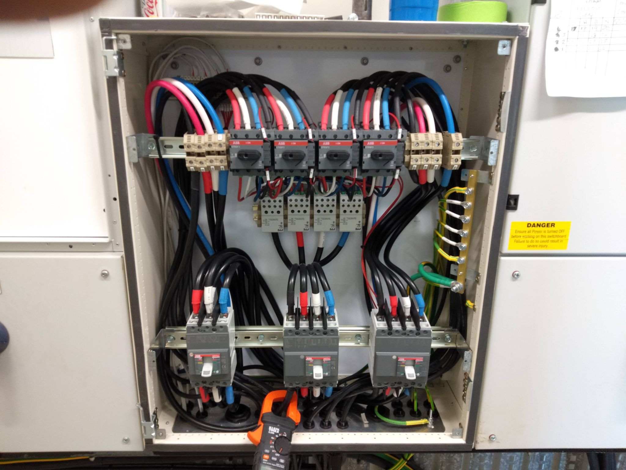 Commercial switchboard with ABB switchgear, neatly terminated