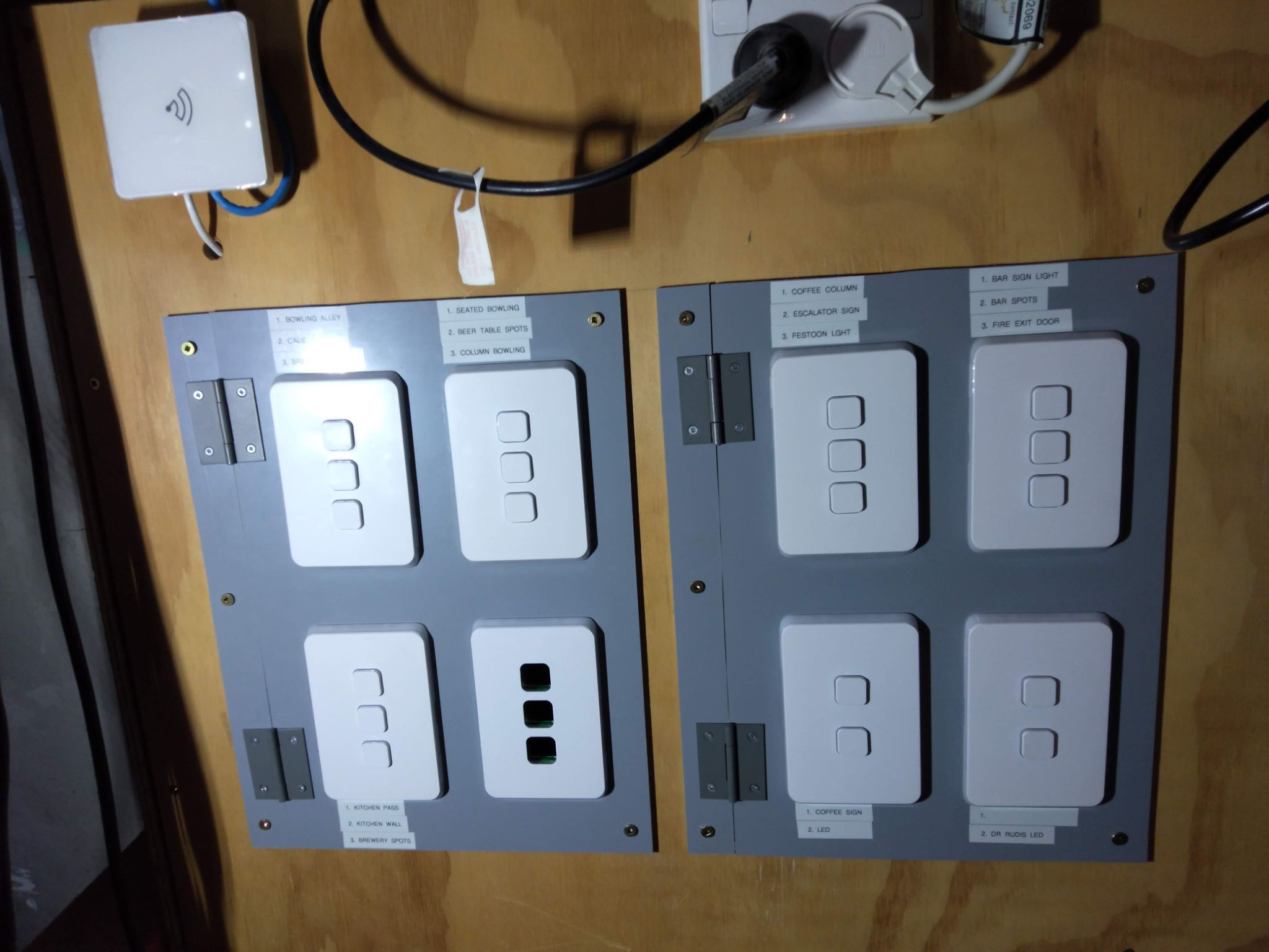 Labelled lighting control panel for hospitality venue